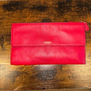 Coach Vibrant Red Leather Envelope Clutch NWT. Vintage but never used
